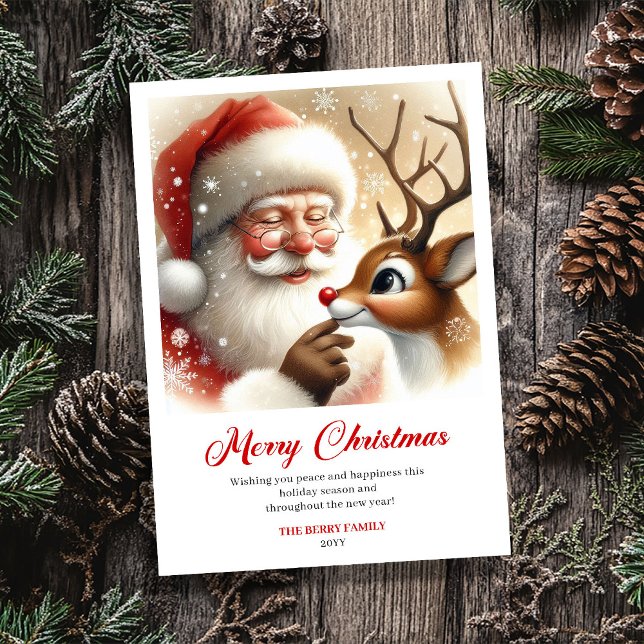 Tarjeta Festiva Sweet Santa And Rudolph Illustration Christmas  (Sweet Santa And Rudolph Illustration Christmas Card)