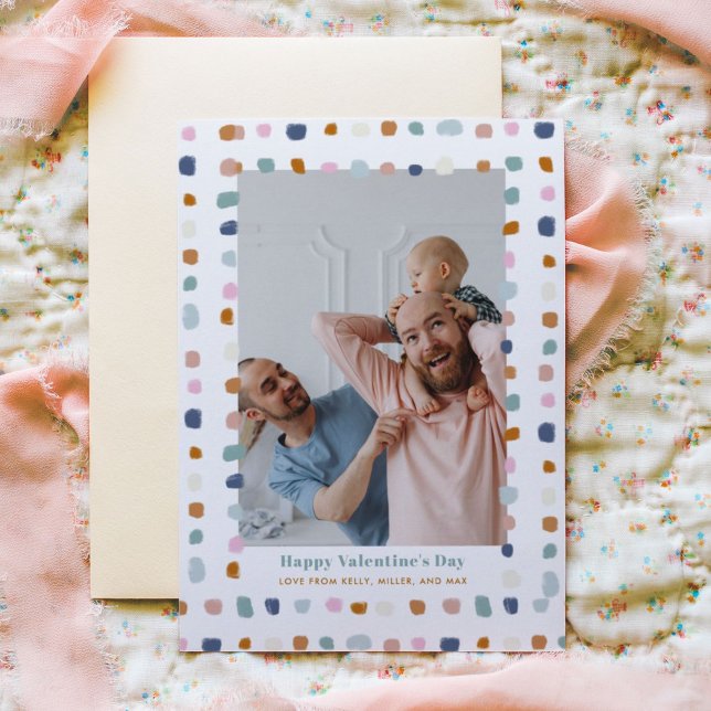 Tarjeta Festiva Sweet Spots Earth Tones Photo Día de San Valentín (Hand-painted watercolor "Sweet Spots" Valentine's Day family photo card.)