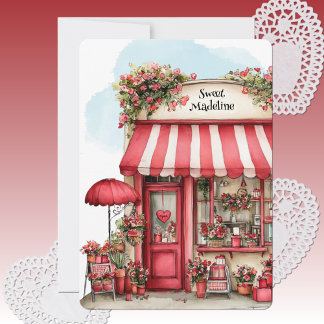 Tarjeta Festiva Sweet Valentine Flower Shop Personalized Flat