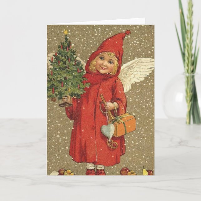 Tarjeta Festiva Sweet Vintage Christmas Angel (Anverso)