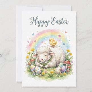 Tarjeta Festiva Sweet Watercolor Sheep Easter Card
