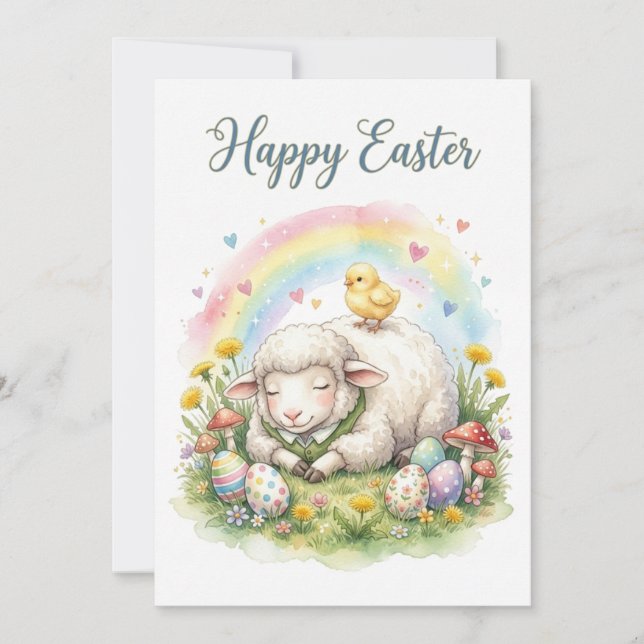 Tarjeta Festiva Sweet Watercolor Sheep Easter Card (Anverso)