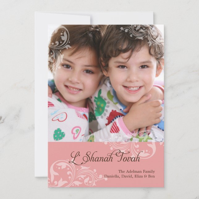 Tarjeta Festiva Swirling Florals Rosh Hashanah Photo Card (Anverso)