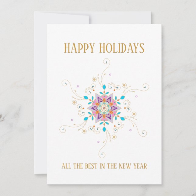 Tarjeta Festiva Swirly Snowflake Happy Holidays Personalizado Busi (Anverso)