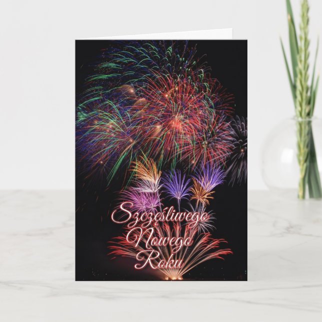 Tarjeta Festiva Szczęśliwego Nowego Roku o Feliz Año Nuevo (Anverso)