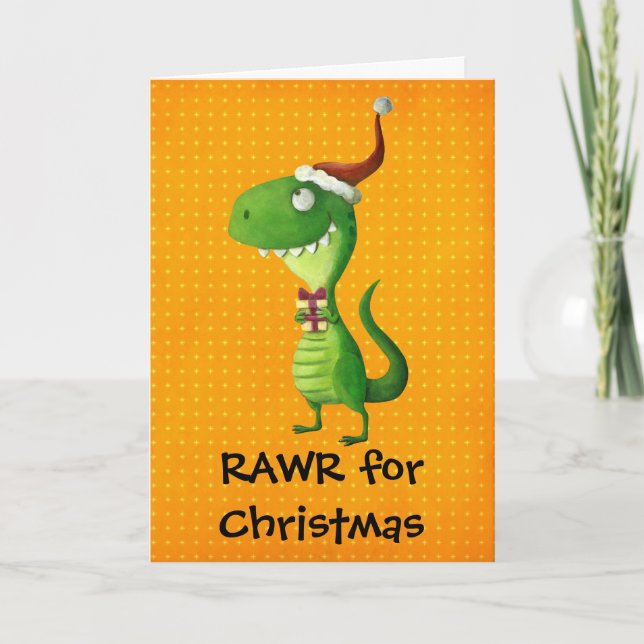 Tarjeta Festiva T-rex de Navidades personalizados (Anverso)