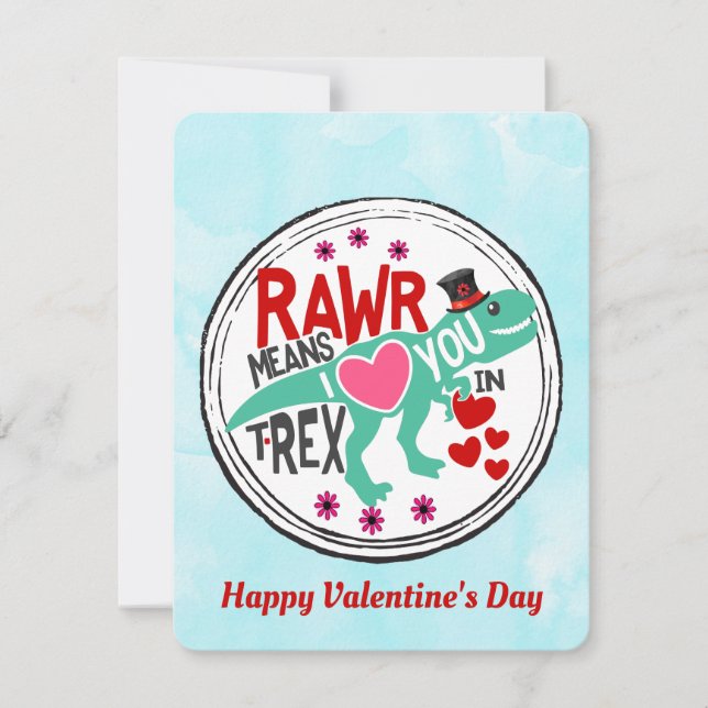 Tarjeta Festiva T-Rex en un caprichoso San Valentín (Anverso)