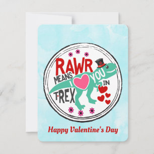 Tarjeta Festiva T-Rex en un caprichoso San Valentín