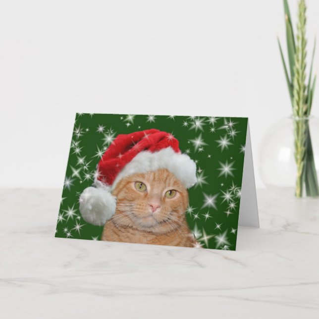 Tarjeta Festiva Tabby anaranjado Santa (Anverso)