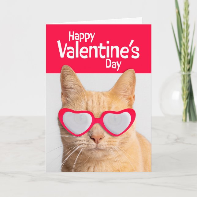Tarjeta Festiva Tabby feliz Naranja del Día de San Valentín en gaf (Anverso)