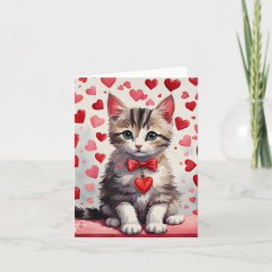 Tarjeta Festiva Tabby Kitten & Hearts Meow-velous Valentine Card
