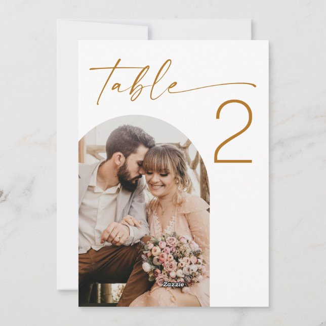 Tarjeta Festiva Table Number with Two Arch Photos. Elegant Wedding (Reverso)