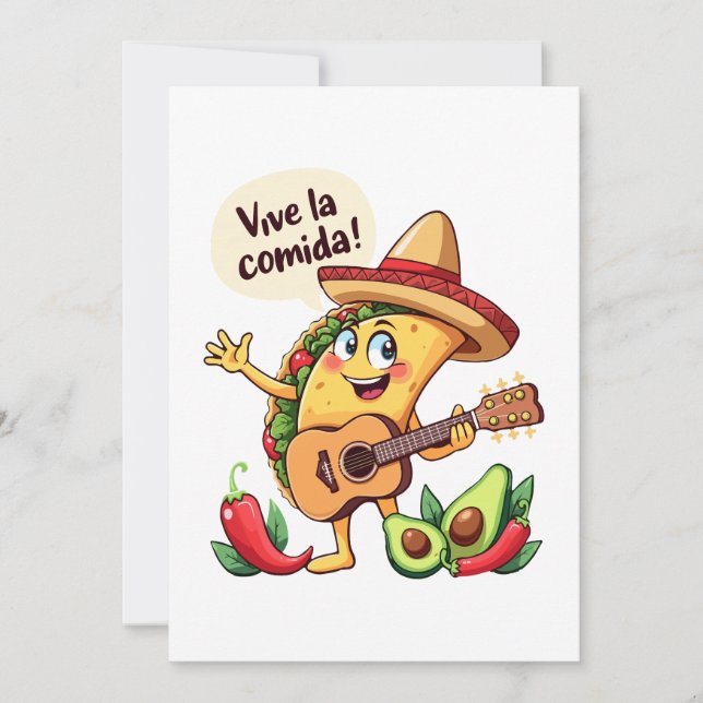 Tarjeta Festiva Taco Fiesta mit Gitarre und hispanischem Flair (Anverso)