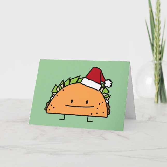 Tarjeta Festiva Taco usando Navidades de Santa Hat cáscara salsa d (Anverso)
