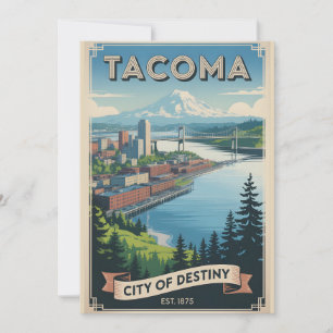 Tarjeta Festiva Tacoma Washington Vintage Retro Viajes