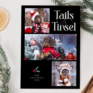 Tarjeta Festiva Tails & Tinsel Dog Photo Black Navidades