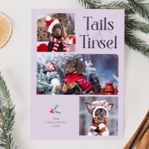 Tarjeta Festiva Tails & Tinsel Dog Photo Purple Navidades