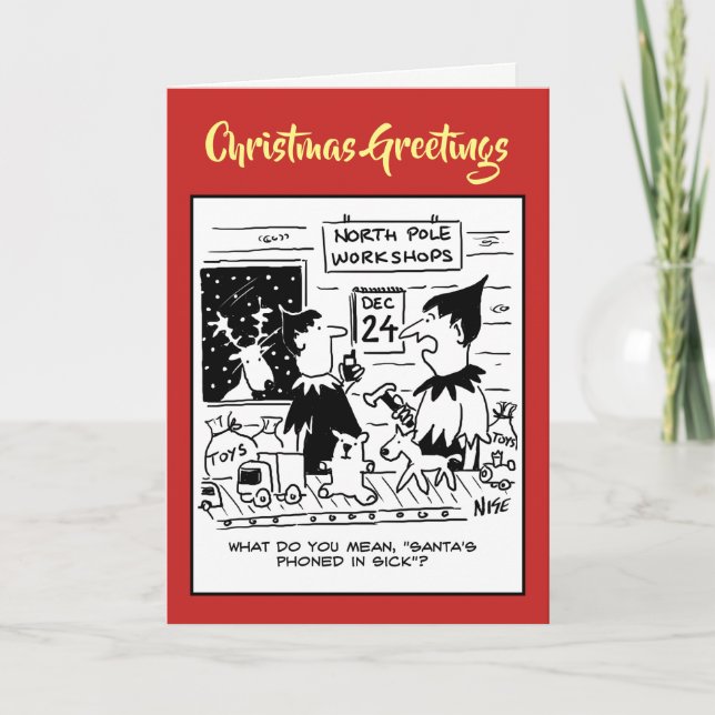 Tarjeta Festiva Taller de Elves. Los Santa Phones están enfermos. (Anverso)