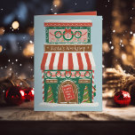 Tarjeta Festiva Taller de Santa Claus ilustrado<br><div class="desc">Ilustracion del taller de Santa Claus con carteles editables en el ilustracion y texto dentro con plantilla de foto. Personalizar el diseño para eliminar la plantilla que no necesita.</div>