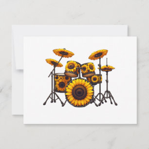 Tarjeta Festiva Tambores Flor de girasol música floral