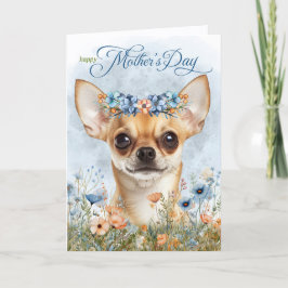 Tarjeta Festiva Tan Chihuahua Dog with Wildflowers Mother's Day