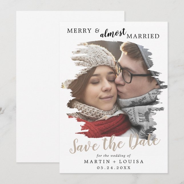 Tarjeta Festiva Tan feroz y casi casada salva la fecha (Anverso / Reverso)