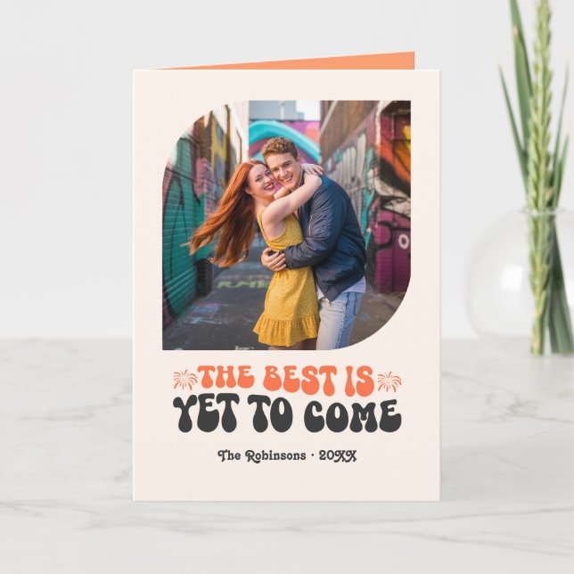 Tarjeta Festiva Tangerine Pop Champagne Retro New Year Photo (Anverso)