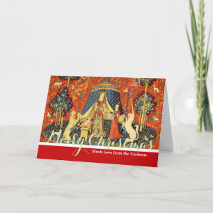Tarjeta Festiva Tapestries de Unicorn Lady Legend Medieval