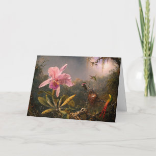 Tarjeta Festiva Tarjeta: Cattleya Orchid y tres Hummingbirds