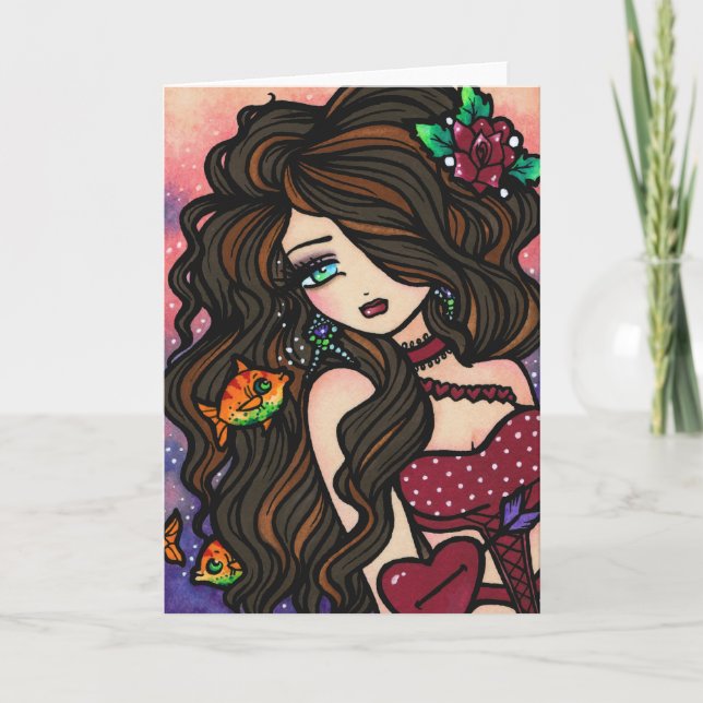 Tarjeta Festiva "Tarjeta de la sirena de los pescados de Kissy" (Anverso)