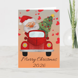 Tarjeta Festiva "Tarjeta de Navidades de autos rojos Santa en 2025