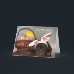 Tarjeta Festiva ¡Tarjeta de pascua del bulldog francés!<br><div class="desc">Bulldog francés con los oídos del conejito de pascua y cesta de pascua con los huevos</div>