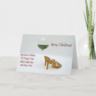 Tarjeta Festiva ¡Tarjeta de saludo para Navidades de vino y zapato
