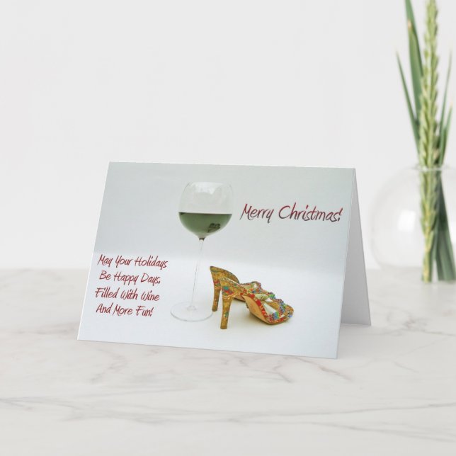 Tarjeta Festiva ¡Tarjeta de saludo para Navidades de vino y zapato (Anverso)