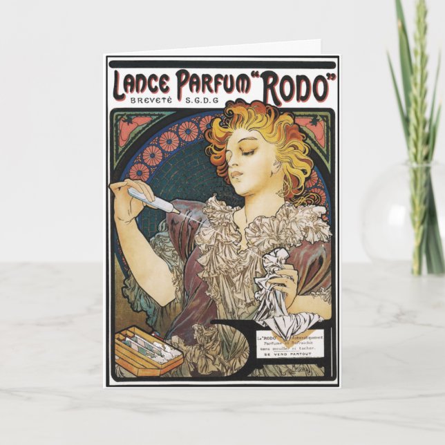 Tarjeta Festiva Tarjeta: Lanza Parfum "Rodo " de Alfonso Mucha- (Anverso)
