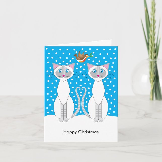 Tarjeta Festiva Tarjeta: Navidades Snowy gatos y amigo ladrón (Anverso)