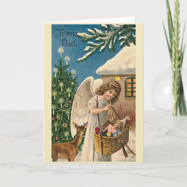 Tarjeta Festiva "Tarjeta navideña Joyeux Noel Vintage" (Anverso)