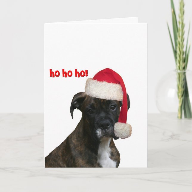 Tarjeta Festiva Tarjetas: Boxer Pup Santa (Anverso)