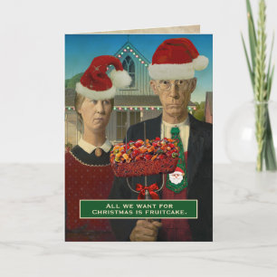 Tarjeta Festiva Tarta de frutas divertida de American Gothic navid