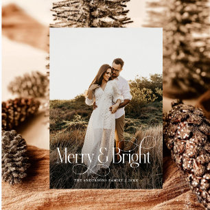 Tarjeta Festiva Tartán con foto brillante moderna de merry y Brigh