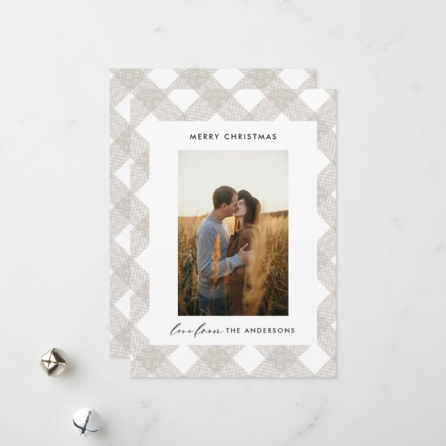 Tarjeta Festiva Tartán de búfalo moderno natural 1 foto Navidades  (Anverso/Reverso In Situ)