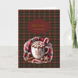 Tarjeta Festiva Tartan de hoja de arce canadiense Saludos de Canad
