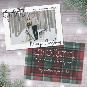 Tarjeta Festiva Tartan Dibujado a Mano Navidades Alegres y Caprich
