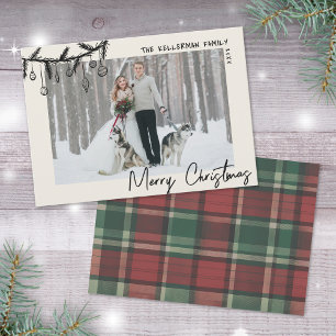 Tarjeta Festiva Tartan Dibujado a Mano Navidades Alegres y Caprich
