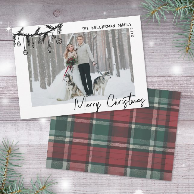 Tarjeta Festiva Tartan Dibujado a Mano Navidades Alegres y Caprich (Hand Drawn Tartan Whimsical Merry Christmas Holiday Card)