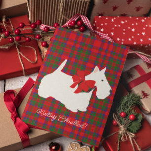 Tarjeta Festiva Tartan Escocés de Cuadros Rojos Saludo