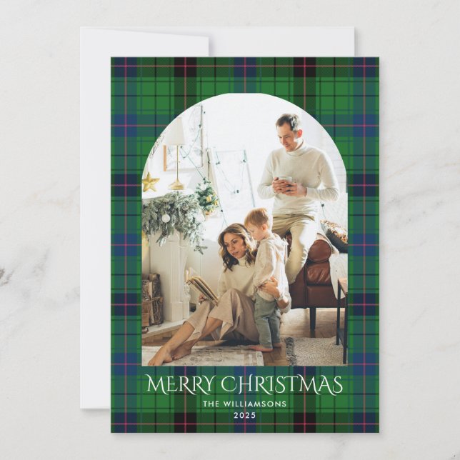 Tarjeta Festiva Tartán Navidades de la familia Rustic Plaid (Anverso)