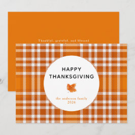 Tarjeta Festiva Tartan Plaid | Felices hojas de otoño del Día de A