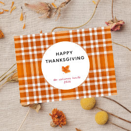 Tarjeta Festiva Tartan Plaid | Felices hojas de otoño del Día de A