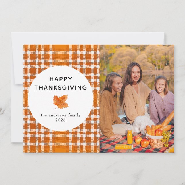 Tarjeta Festiva Tartan Plaid | Feliz Día de Acción de Gracias, Oto (Anverso)